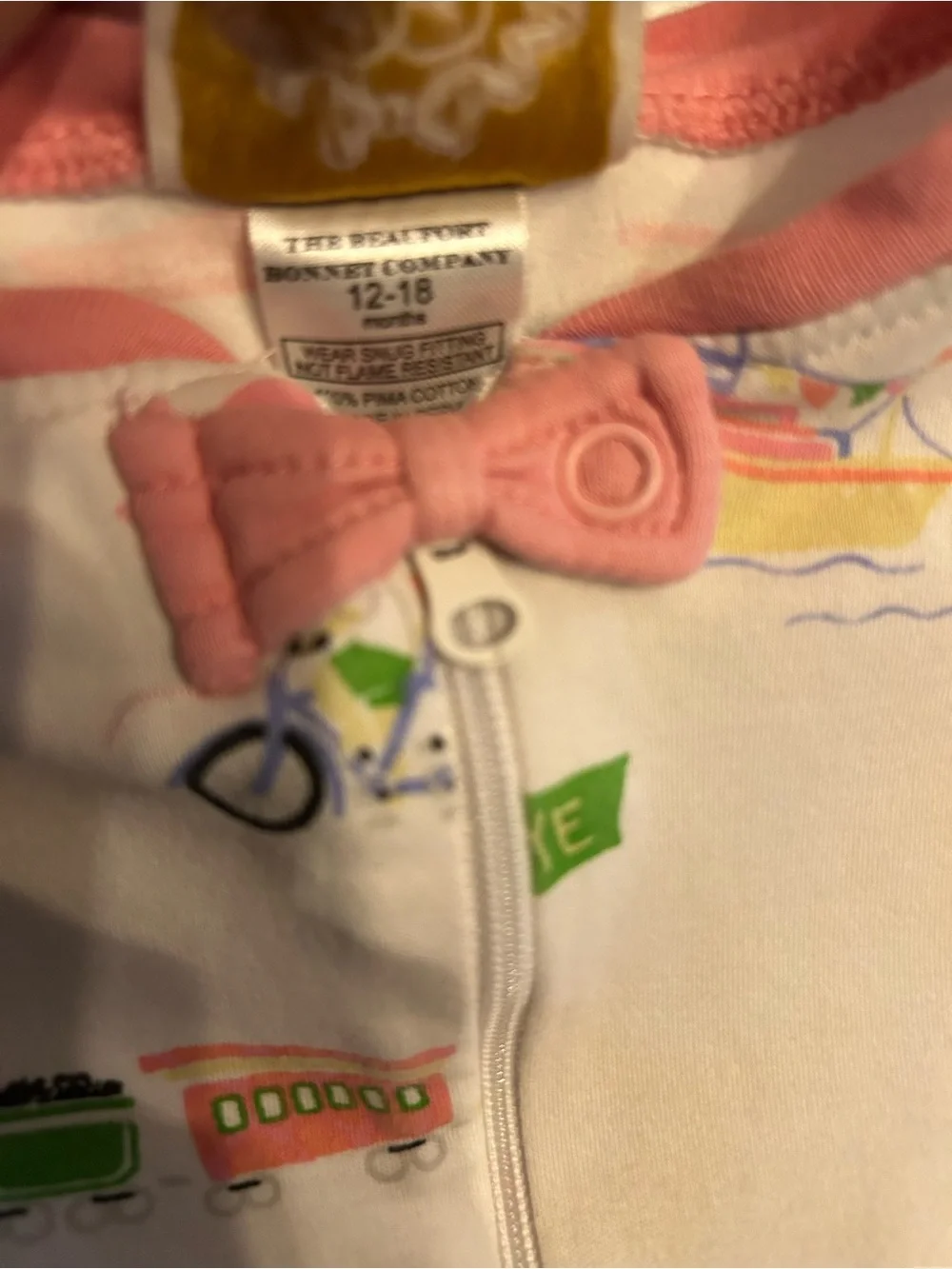 The Beaufort Bonnet Company Pink & White Footed One-Piece with Vehicle Print